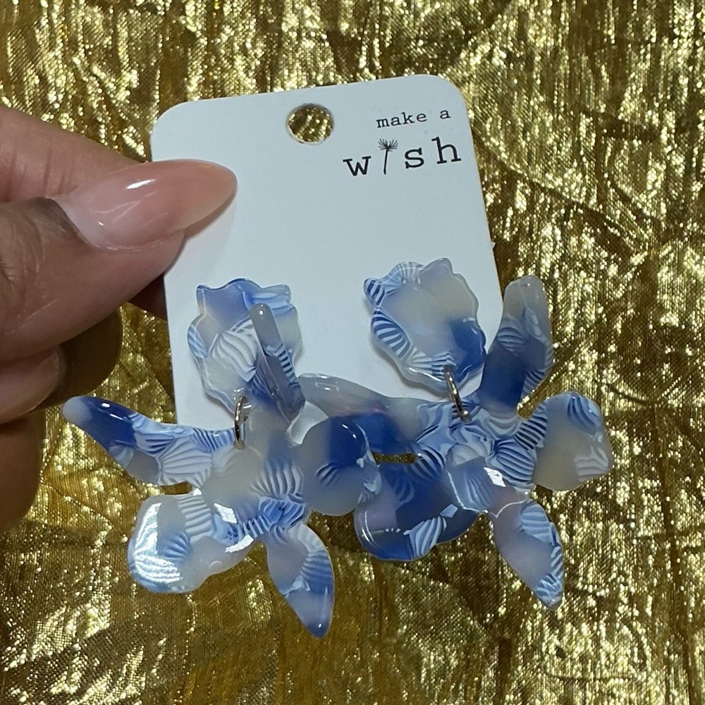 Make A Wish Blue Floral Acrylic Statement Earrings | Pierced Ears